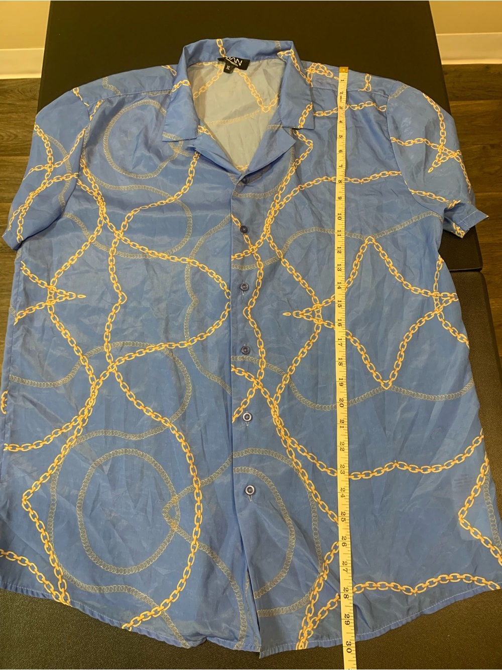 BoohooMAN Light Blue Casual Button-Up Chain Print Shirt (Men’s Size: XL)